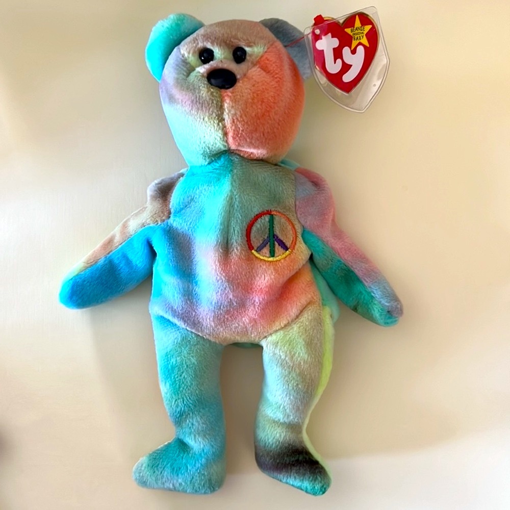 TY Multicolor Peace Bear 1996 Plush Toy - Picture 6 of 9